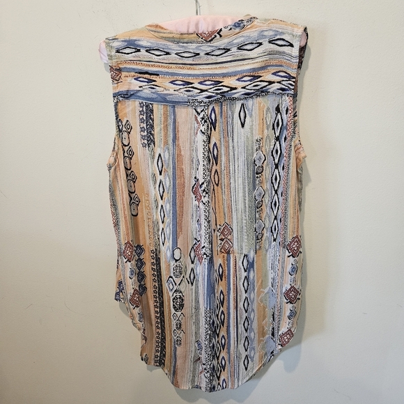 Nostalgia Women's Vintage 90s Multicolor Boho High-Low Sleeveless Blouse, Large - Picture 7 of 11